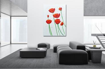 Large abstract flower painting white red - 1356